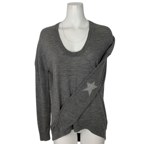 Zadig & Voltaire Preppy Merino Wool Sweater M Grey Star Elbow Lightweight Knit - Picture 1 of 12